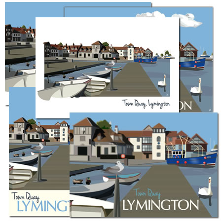 Mixed pack of 5 postcards (Town Quay, Lymington)